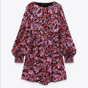 Zara Balloon Sleeve Floral Print Mini Dress - M